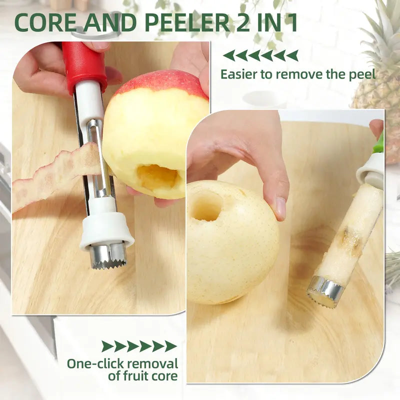 🔥🔥2026 HOT SALE🥳💞50K+ SOLD!🔪 The 2-in-1 Kitchen Hero: Core & Peel with a Twist. Stainless Steel Fruit Tool! 🍎⏱️