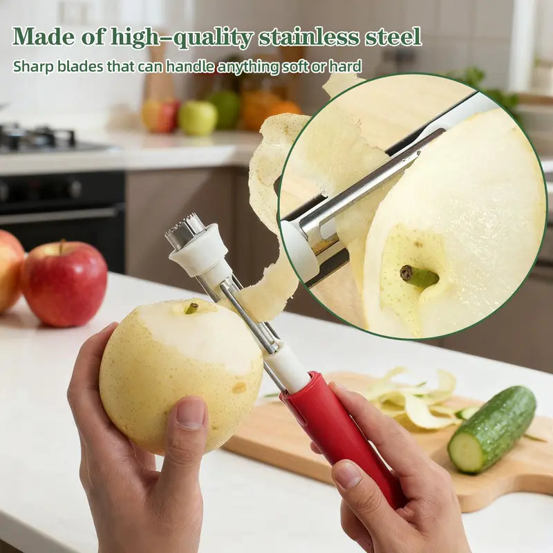 🔥🔥2026 HOT SALE🥳💞50K+ SOLD!🔪 The 2-in-1 Kitchen Hero: Core & Peel with a Twist. Stainless Steel Fruit Tool! 🍎⏱️